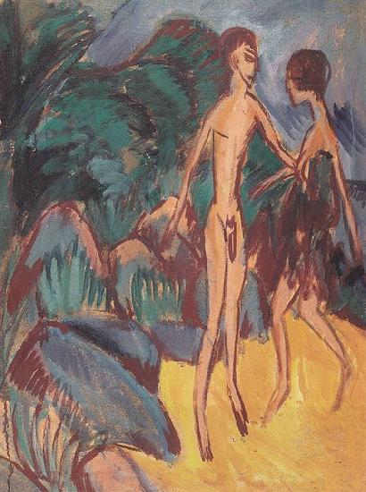 Ernst Ludwig Kirchner Nackter Jungling und Madchen am Strand China oil painting art